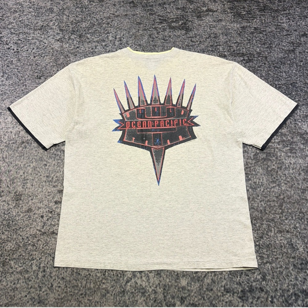 Vintage 90s Ocean Pacific T Shirt Mens XL Gray Surfwear Skater Grunge